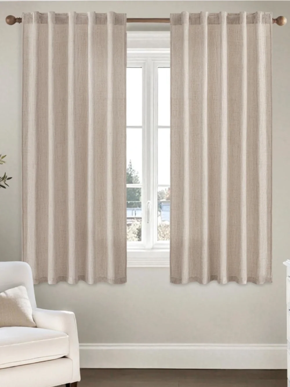 Faux Linen Curtains 42W 41L 2 Panels Semi Sheer Curtain with Back Tab Rod Pocket